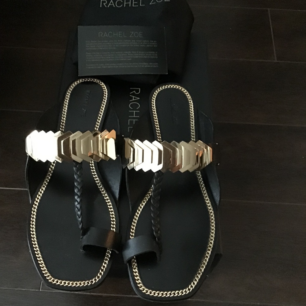 Rachel Zoe - Black and Gold Thong Sandals